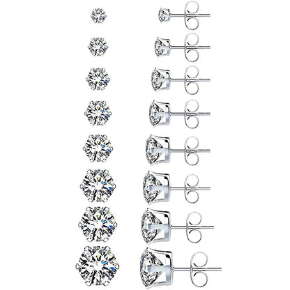 Huitan Minimalist Crystal Cubic Zirconia Stud Earrings for Women/Men 6 Claws Design Fashion Earrings Silver Color Hot Jewelry