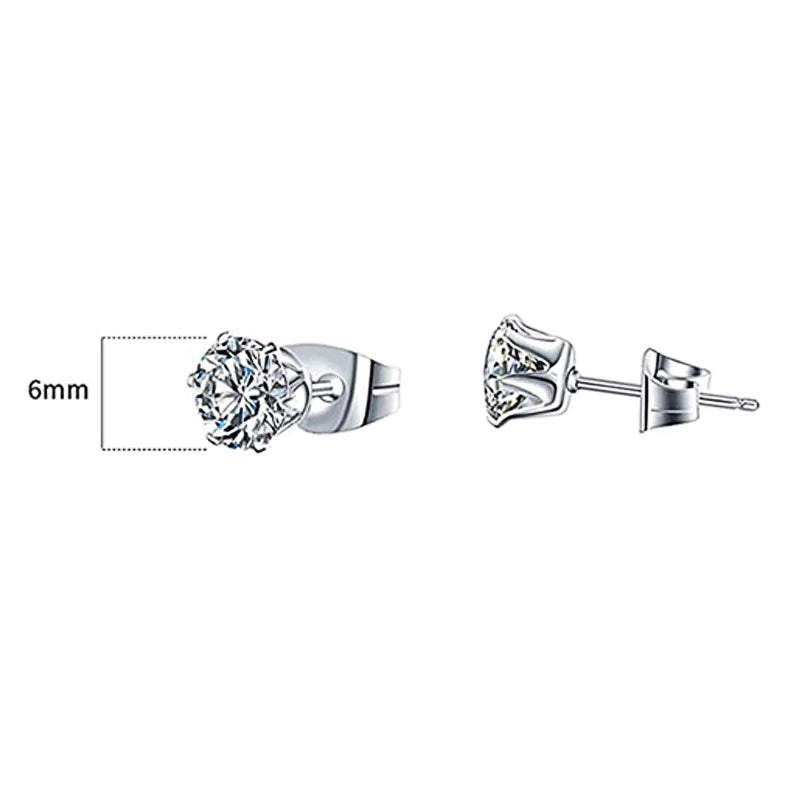 Huitan Minimalist Crystal Cubic Zirconia Stud Earrings for Women/Men 6 Claws Design Fashion Earrings Silver Color Hot Jewelry