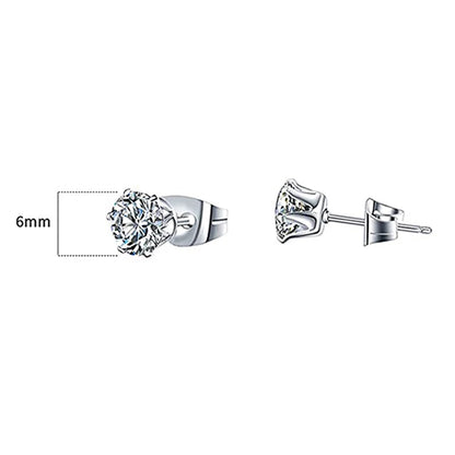 Huitan Minimalist Crystal Cubic Zirconia Stud Earrings for Women/Men 6 Claws Design Fashion Earrings Silver Color Hot Jewelry