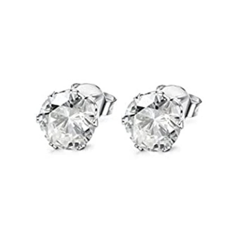 Huitan Minimalist Crystal Cubic Zirconia Stud Earrings for Women/Men 6 Claws Design Fashion Earrings Silver Color Hot Jewelry