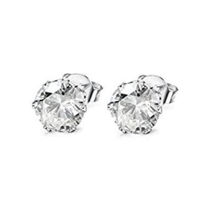 Huitan Minimalist Crystal Cubic Zirconia Stud Earrings for Women/Men 6 Claws Design Fashion Earrings Silver Color Hot Jewelry