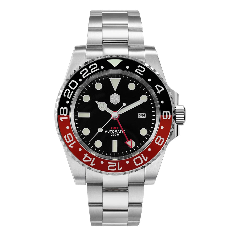 San Martin Luxury GMT Hangzhou 6460 Men Automatic Mechanical Watch Business Sports Waterproof 200m Sapphire Full Luminous SN0016