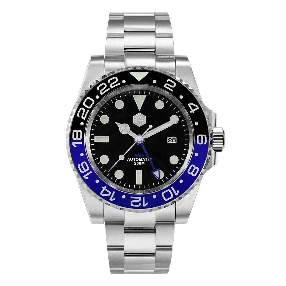 San Martin Luxury GMT Hangzhou 6460 Men Automatic Mechanical Watch Business Sports Waterproof 200m Sapphire Full Luminous SN0016
