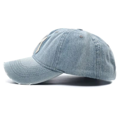 Unisex Letter Embroidery Washed Cowboy Baseball Caps Adjustable Casual Hats Spring and Autumn Outdoor Sunscreen Hat