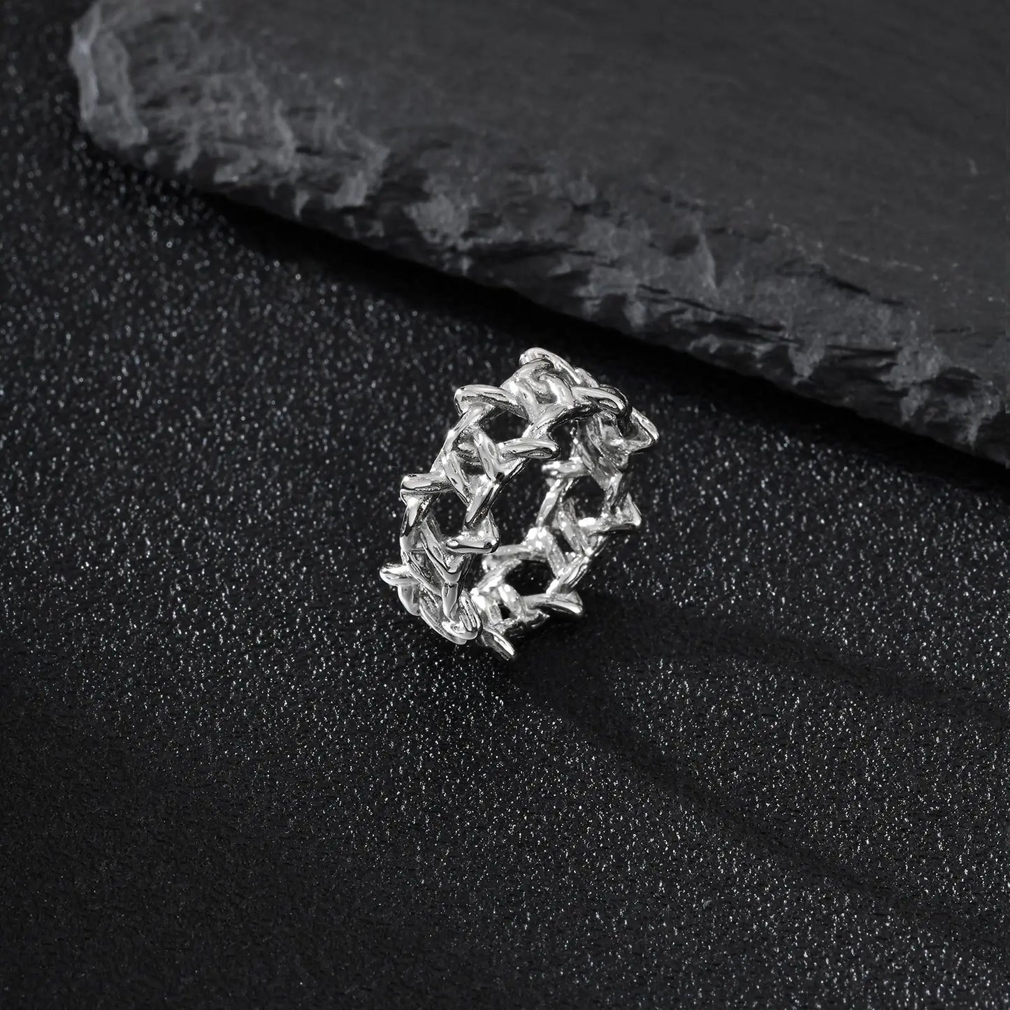 Personality Stainless Steel Irregular Thorns Ring for Men, Retro Punk Texture Six Pointed Star Ring, Geometric Hip-hop Jewelry