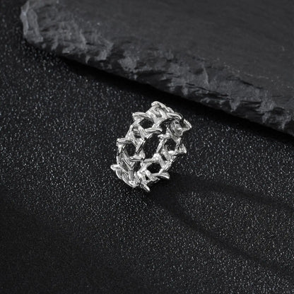 Personality Stainless Steel Irregular Thorns Ring for Men, Retro Punk Texture Six Pointed Star Ring, Geometric Hip-hop Jewelry