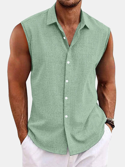 Men's Summer Short Sleeve Shirt Casual Solid Color Beach Top with Collar Lightweight Breathable Casual Button Up Shirts for Men