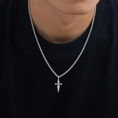 Cool Punk Sword Cross Pendant Necklace for Men Stainless Steel Twist Chain Necklace Fashion Casual Style Jewelry