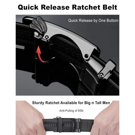 High Quality Genuine Leather Casual Belt Men, Adjustable Automatic Buckle Belts, Black/Brown Cuttable Ratchet Belt for men