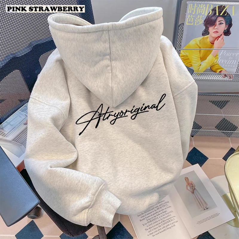 White Gray Letter Print Hooded Hoodie Men Women Autumn Winter 2025 New Fashion Loose Casual Y2K Tops Men Cotton Warm Sweatshirt