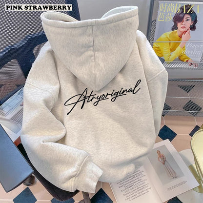 White Gray Letter Print Hooded Hoodie Men Women Autumn Winter 2025 New Fashion Loose Casual Y2K Tops Men Cotton Warm Sweatshirt