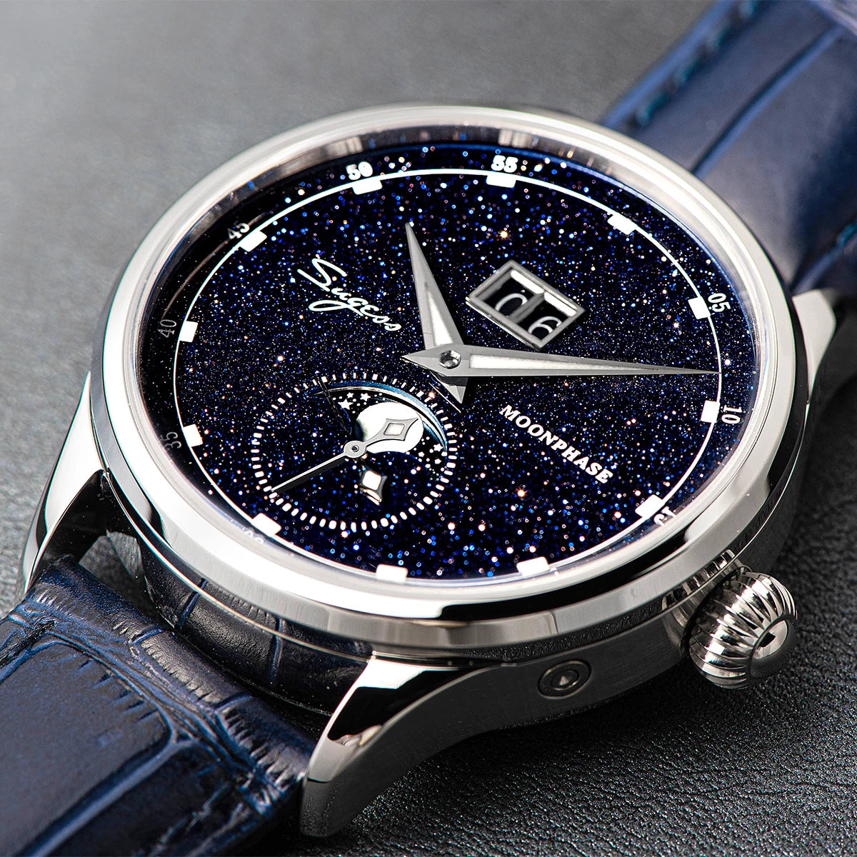 Sugess Mens Watch Limited Edition Moonphase 316L Stainless Steel Case Tianjin ST2528 Movement Luxury Gemstone Stars Dial Gift V3