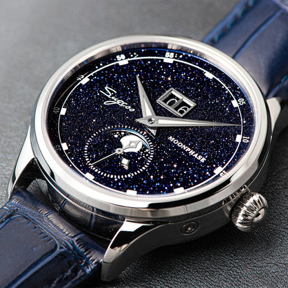 Sugess Mens Watch Limited Edition Moonphase 316L Stainless Steel Case Tianjin ST2528 Movement Luxury Gemstone Stars Dial Gift V3