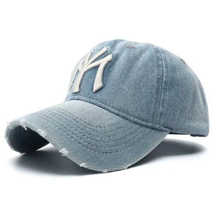 Unisex Letter Embroidery Washed Cowboy Baseball Caps Adjustable Casual Hats Spring and Autumn Outdoor Sunscreen Hat