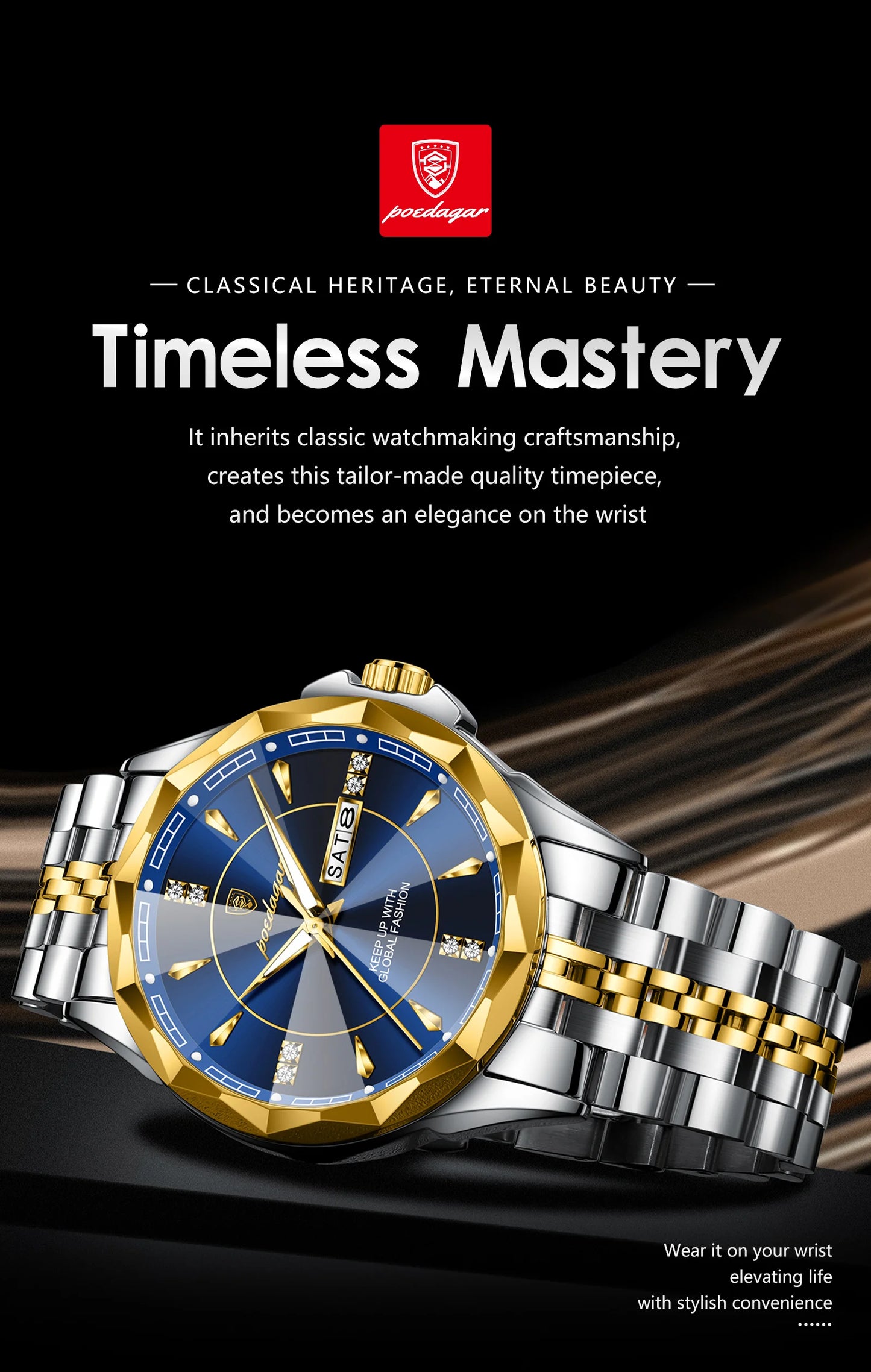 POEDAGAR Luxury Fashion Man Clock Top Business Waterproof Luminous Date Week Men's Watches Quartz Stainless Steel Men Wristwatch