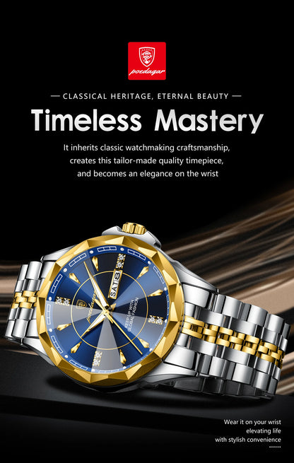 POEDAGAR Luxury Fashion Man Clock Top Business Waterproof Luminous Date Week Men's Watches Quartz Stainless Steel Men Wristwatch