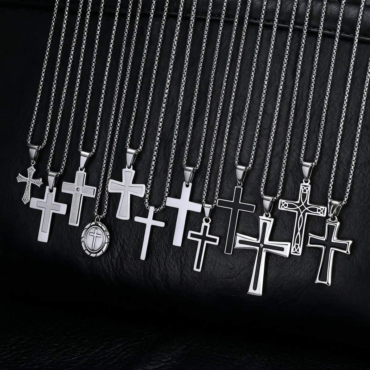 Basic Punk Cross Necklace for Men Boys,Stainless Steel Silver Color Cross Pendant Necklace,Christian Religious Jewelry Gift