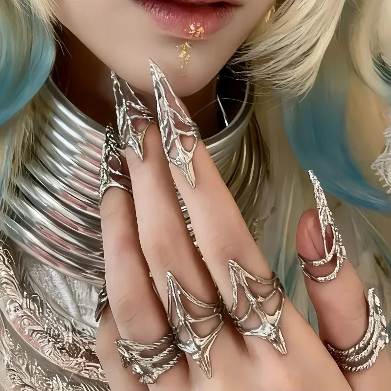 New Gothic Rock Machinery Manicure Fingertip Ring Nail Ring Punk Metal Jewelry Accessories for Women Party Gifts for Girlfriends
