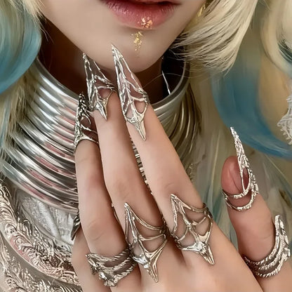 New Gothic Rock Machinery Manicure Fingertip Ring Nail Ring Punk Metal Jewelry Accessories for Women Party Gifts for Girlfriends