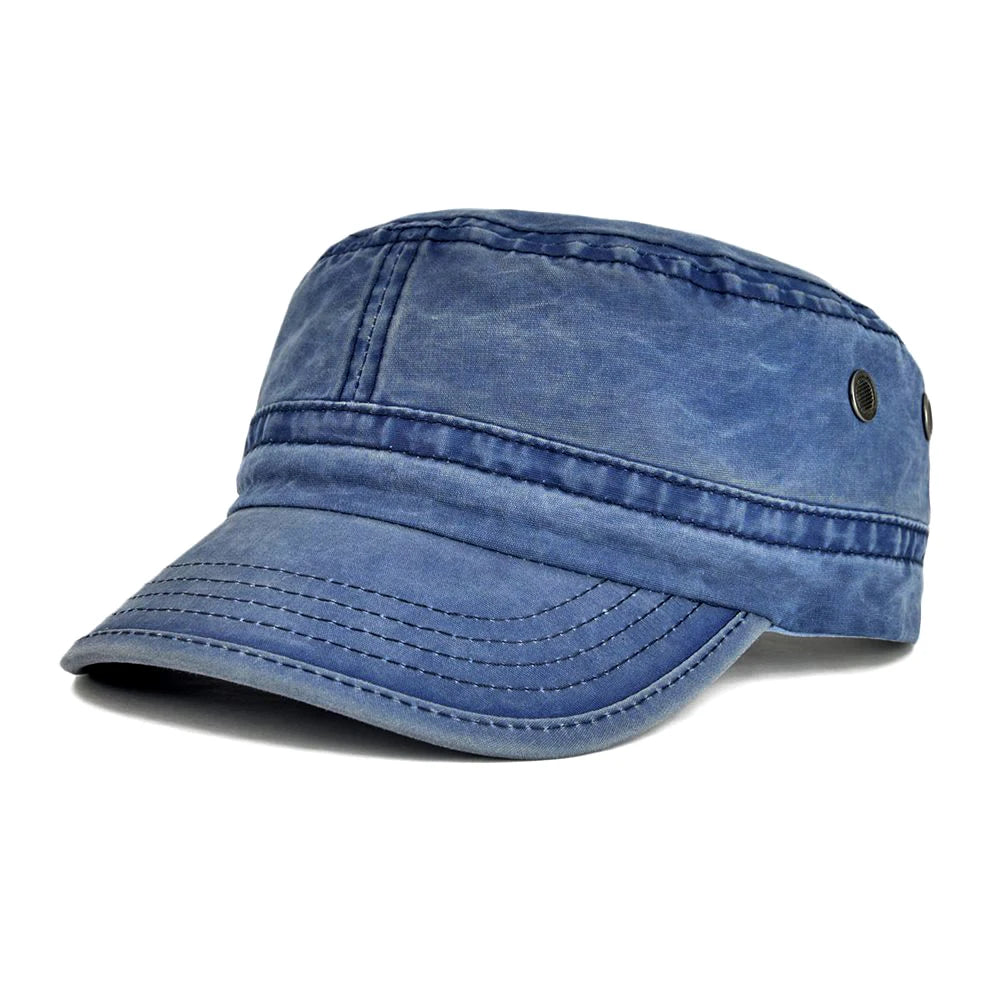 VOBOOM Denim Army Cap Men Washed Cotton Bucket Hat Spring Fall Headpiece Flat Top Adjustable Peaked Visor Hats Trucker Hats