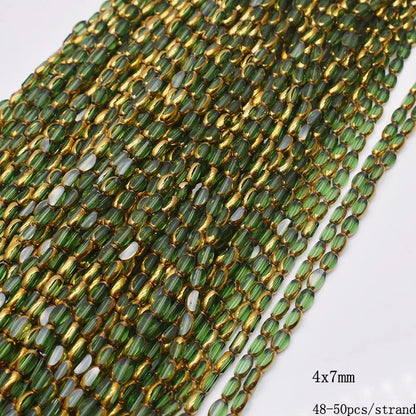 4x7mm 50pcs/lot Briolette Oval Glass Beads Plating Gold Color Crystal Glass Loose Spacer Beads For Beads for Jewelry Making DIY