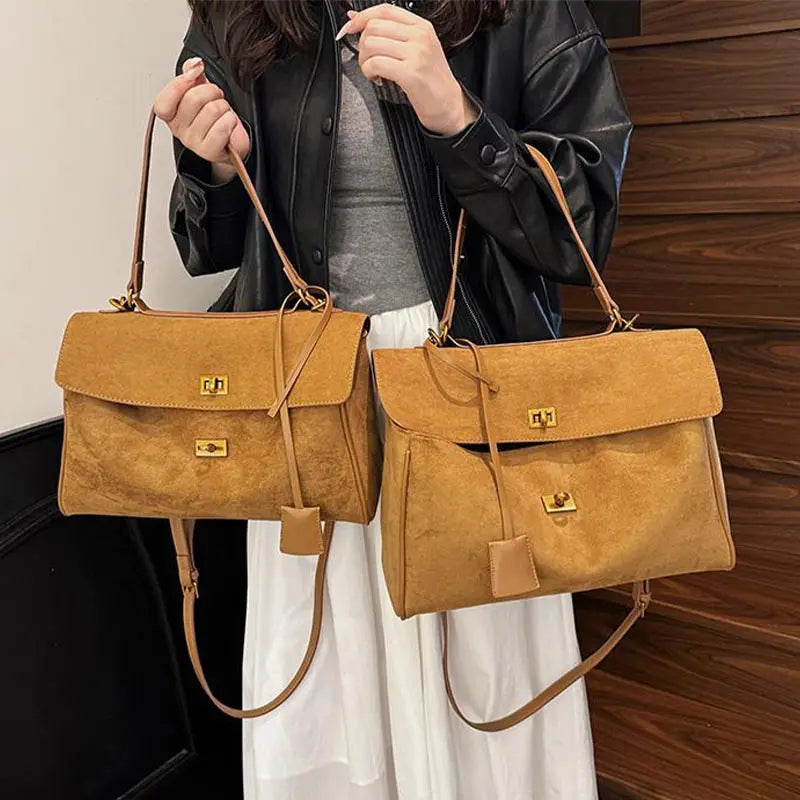 Vintage Ladies Tote Bag Brand Large Capacity Frosted Handbag High-end Pu Material Shoulder Messenger Bag Niche Simple Travel Bag