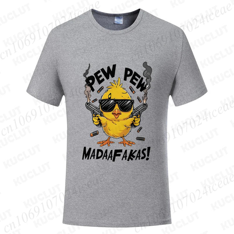 Pew Pew Madafakas Men's T-shirts Cute Chick Funny Graphic Tops Summer Short Sleeve Tees Trendy Streetwear Male Oversized Clothes