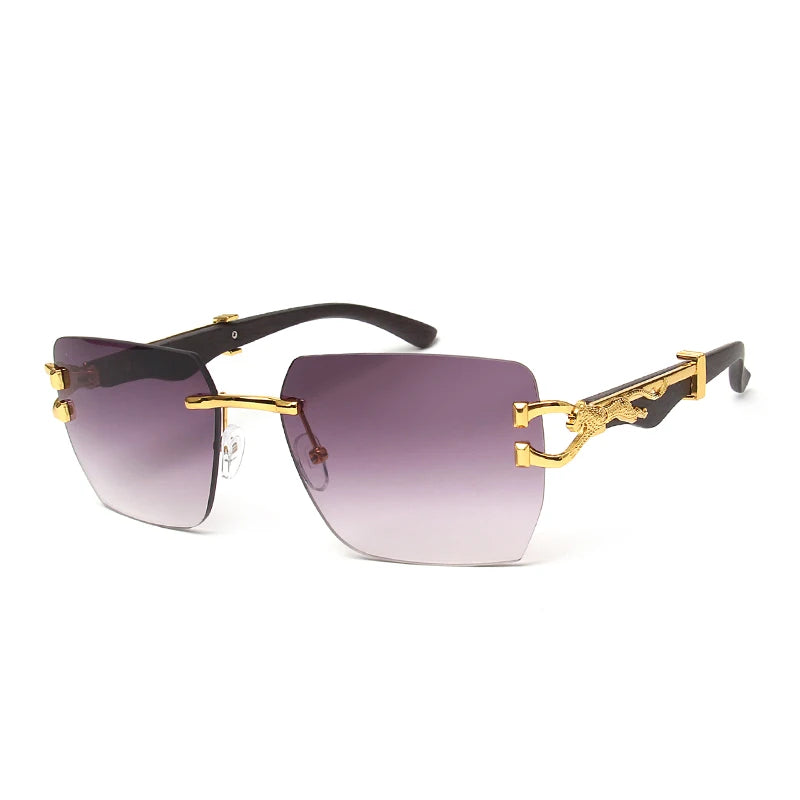 Rimless Square Leopard Frame Outdoor Sunglasses For Man Designer Gradient Sun Glasses Woman Fashion Vintage Luxury Eyewear