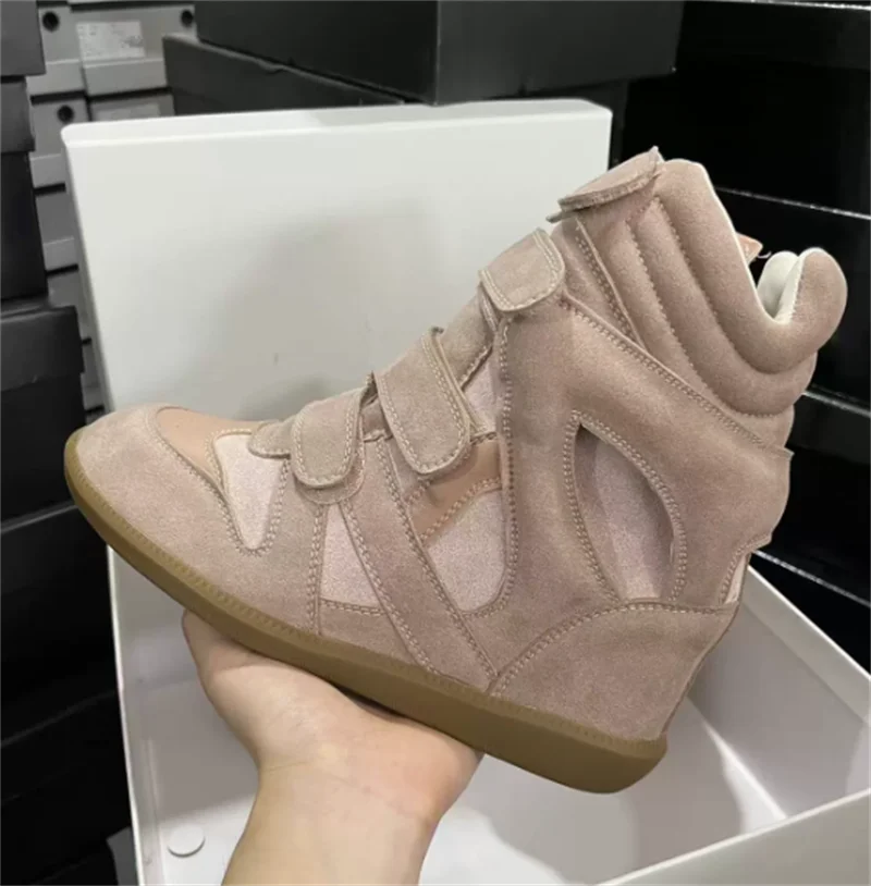 Women's High-top Shoes Suede Leather Casual Wedge Boots Flat Sneakers Hook Loop Heightening Shoes Luxury Short Botas Femininas