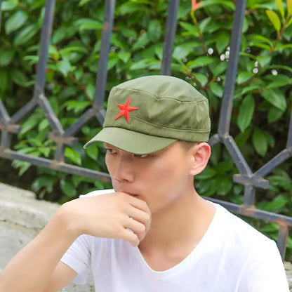Unisex Cotton Men Cap Spring Summer Beach Outdoor Street Street Cool Church Sunhat Flat Top Hat With Red Star Dropshipping