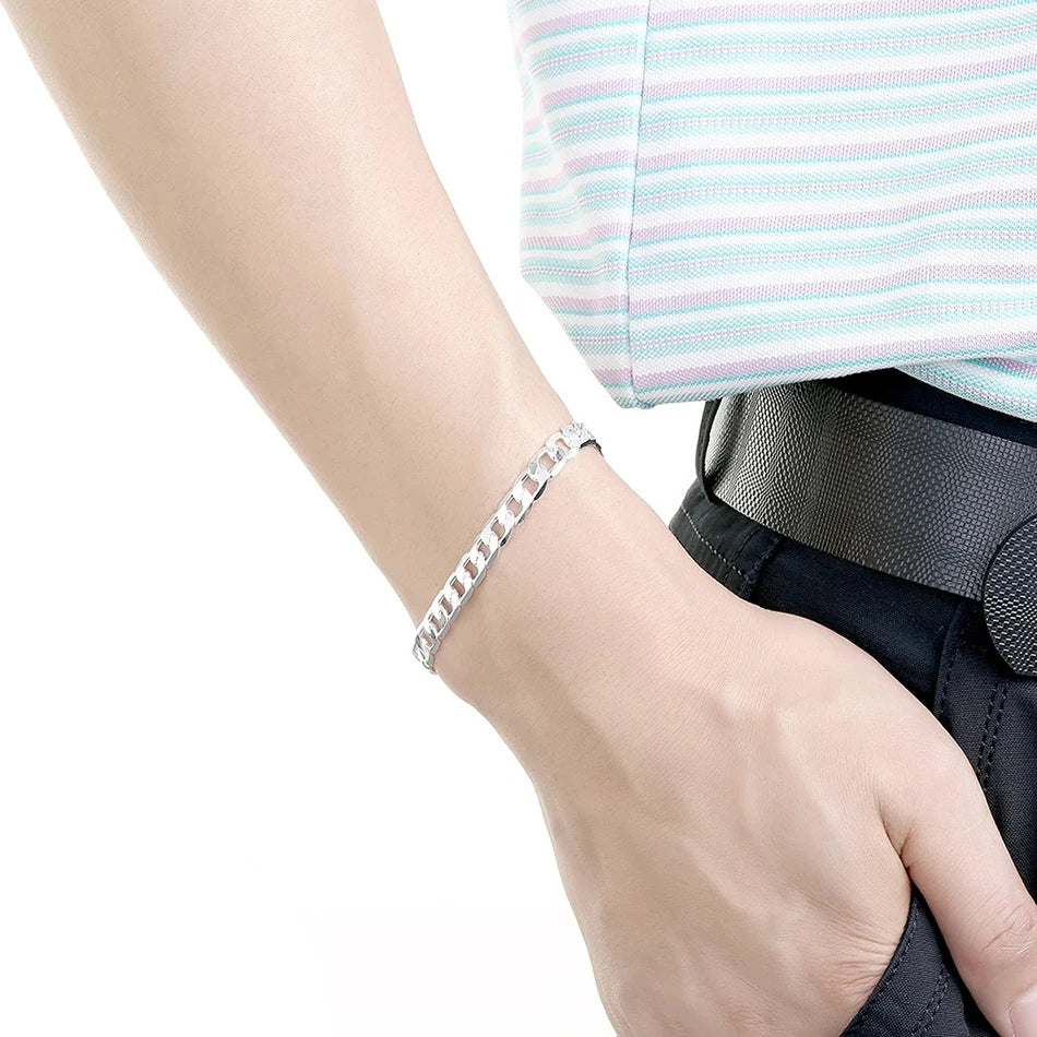 ALIZERO 925 Sterling Silver Bracelet 4/6/8/10/12mm Side Chain Bracelets For Men Women Fashion Fine Jewelry Wholesale