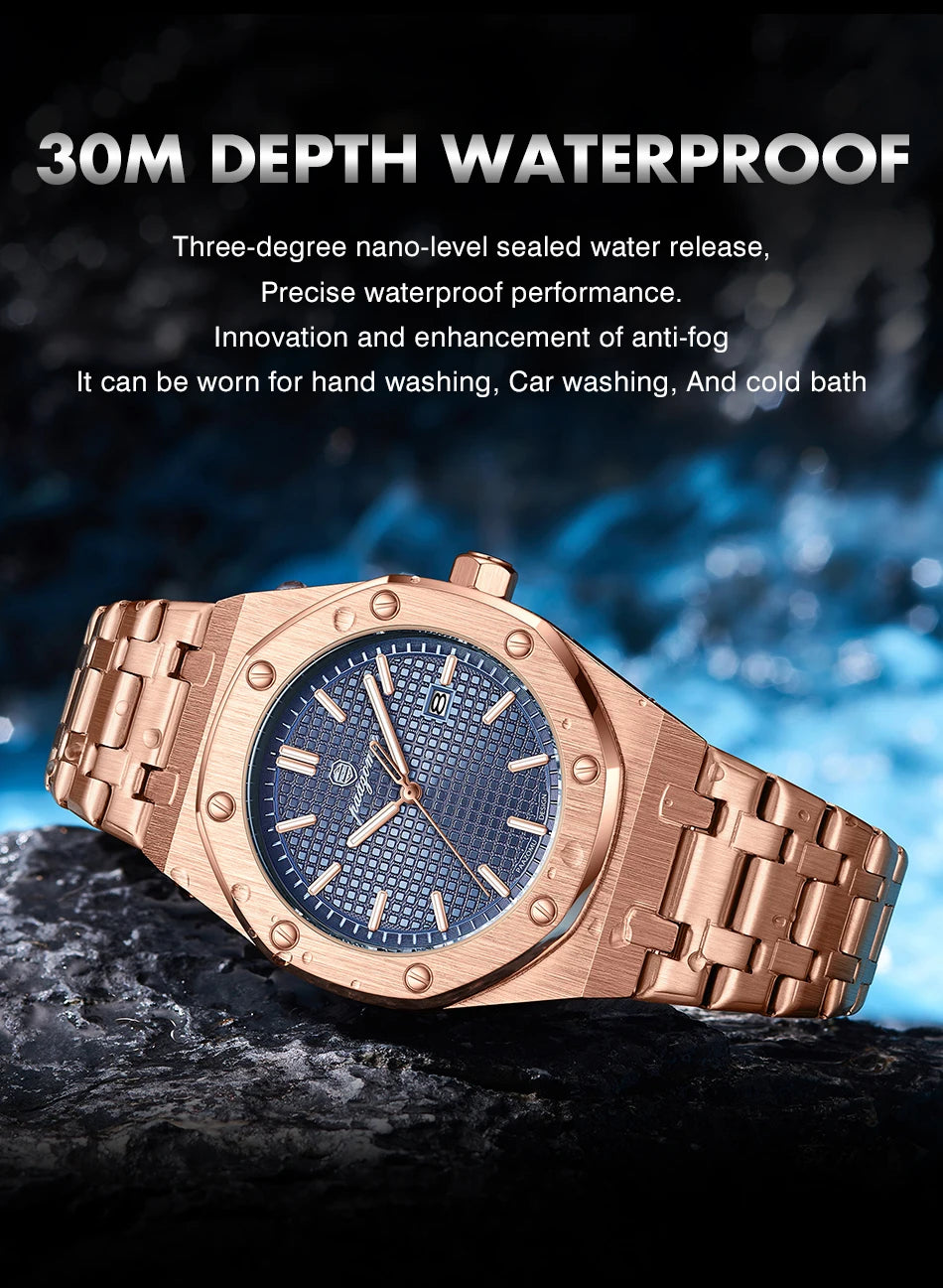 PAAZOMU Original Luxury Men's Watches Date Chronograph Stainless Steel Quartz Watch Waterproof Luminous Fashion Man Wristwatch