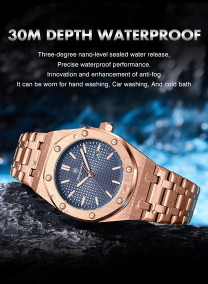 PAAZOMU Original Luxury Men's Watches Date Chronograph Stainless Steel Quartz Watch Waterproof Luminous Fashion Man Wristwatch