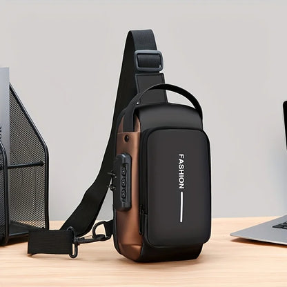 Men's Sporty Chest Bag Motorcycle Phone Pack with Password Lock, Zipper Closure Crossbody Sling Bag for Daily Commute Outdoor