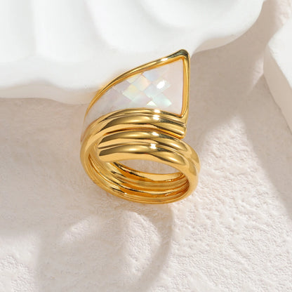 Freeteeme High-End Various Irregular Geometric Rings for Women Stainless Steel Shell-Set Open Rings Daily Versatile Accessories