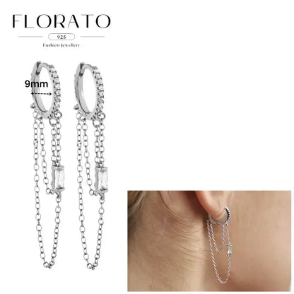 Women Pure Silver Series 925 Sterling Silver Ear Needle Geometric/Butterfly Flowers Pendant hoop Earrings Crystal Zircon Jewelry