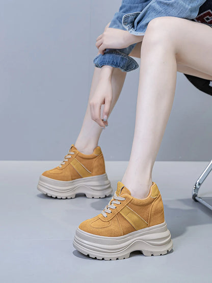 Fujin Elevator Shoes for Women Fall Spring New Platform Sneakers 12cm Height Increase Chunky Shoes for Petite Women Chunky Shoes