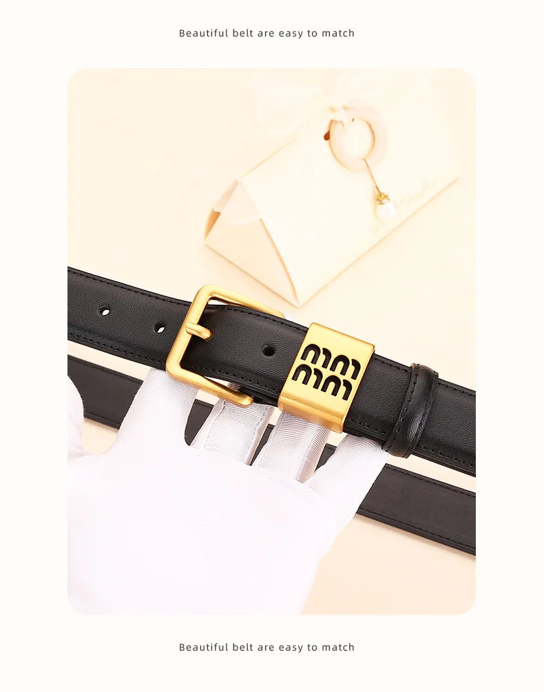 Genuine leather cowhide belt for women; versatile decorative waist belt with a sense of design; fashionable denim belt for ladie