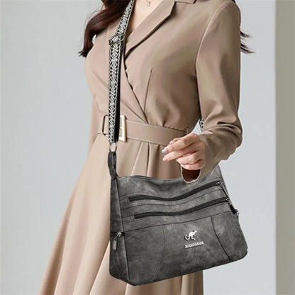 Vintage Style Shoulder Bag for Women Multi Layer Versatile Faux Leather Crossbody Bag Casual Handbag Purse with Zipper Closure