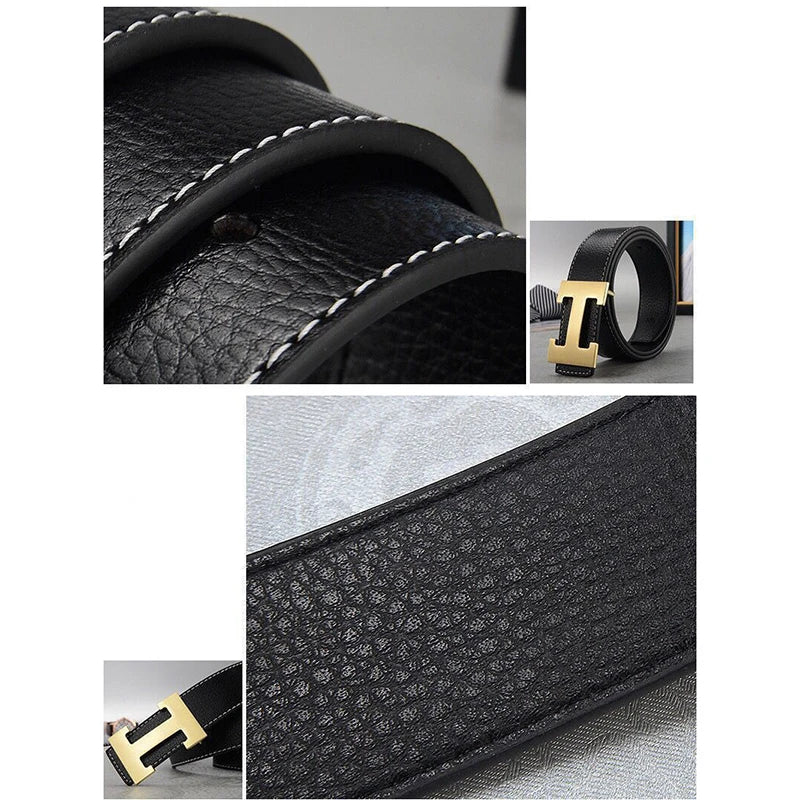 2025 New Casual Men's Belt High Quality Designer Genuine Second Cow Leather Belts Strap Male Metal Smooth Buckle Fashion