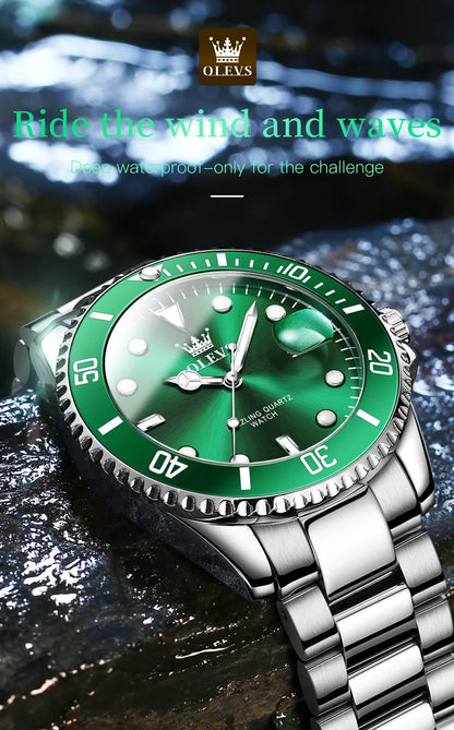 OLEVS Men's Watch Luxury Top Brand One-Way Rotating Outer Ring Design Quartz Watch for Men Auto Date Waterproof Wrist Watches
