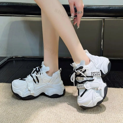 Women Chunky Sneakers Spring New Fashion Lace Up Red Platform Shoes Outdoor Trendy Versatile Casual Sports Shoes Zapatos Mujer