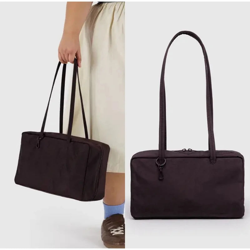 Simple Large-capacity Square Shoulder Bag Fashion Plaid Nylon Handbag Durable Canvas Material Travel Bag Daily Use Storage Bag