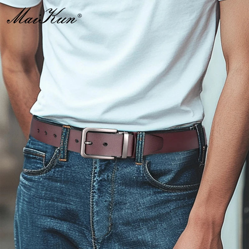 Maikun Genuine Leather Men's Belt Large Size Casual Belt   Alloy Pin Buckle Business Suit Belt Father's Day Present Gift