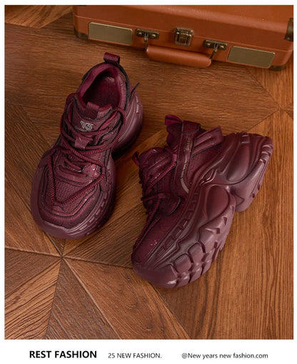 9cm Genuine Leather Chunky Sneakers for Women Fashion Sneakers Walking Shoes Platform Heel Sneakers Women Casual Shoes