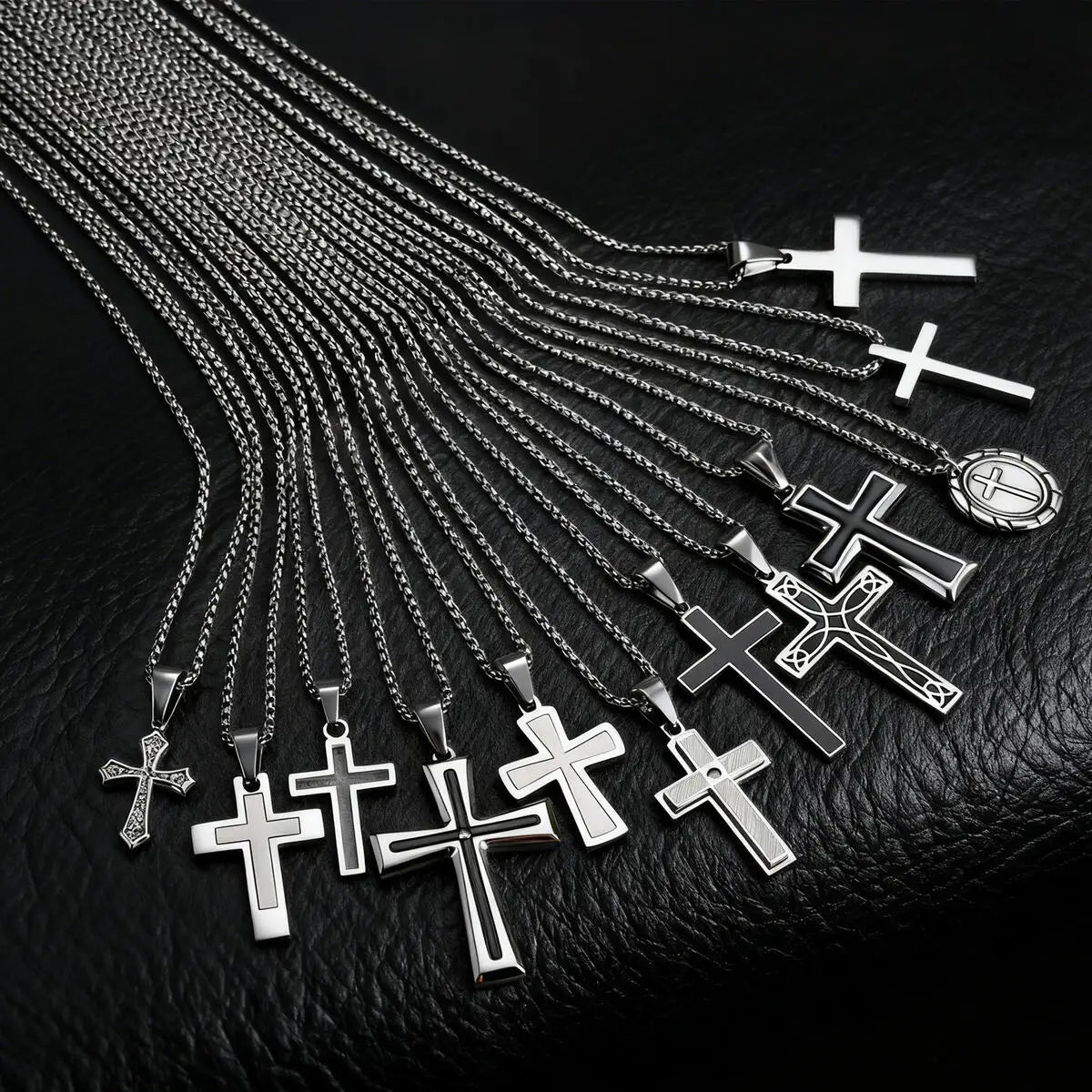 Basic Punk Cross Necklace for Men Boys,Stainless Steel Silver Color Cross Pendant Necklace,Christian Religious Jewelry Gift