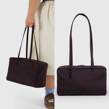 Simple Large-capacity Square Shoulder Bag Fashion Plaid Nylon Handbag Durable Canvas Material Travel Bag Daily Use Storage Bag