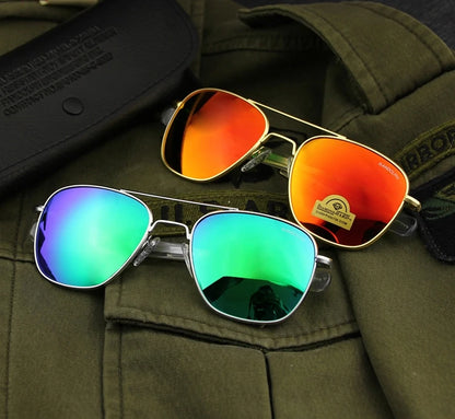 RE Sunglasses Men Top Quality Anti-Scratches American Army Military Mirror AGX Tempered Glass Lens Pilot Sun Glasses UV400