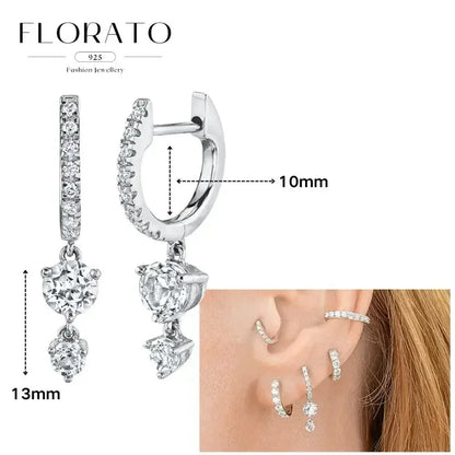 Women Pure Silver Series 925 Sterling Silver Ear Needle Geometric/Butterfly Flowers Pendant hoop Earrings Crystal Zircon Jewelry