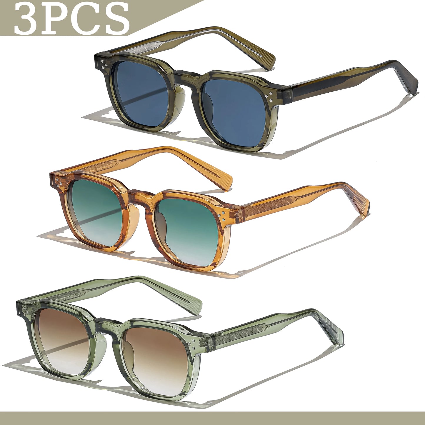 1/2/3 Pcs Wholesale New Square Retro Sunglasses Men Fashion Punk Sun Glasses Women Travel Eyewear Lunette De Soleil Femme UV400
